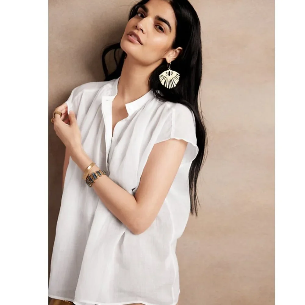 Banana Republic White Oversized Ramie Shirt Blouse 20415